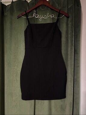 Windsor Black Square-Neck Spaghetti Strap Mini Dress with Bow Back